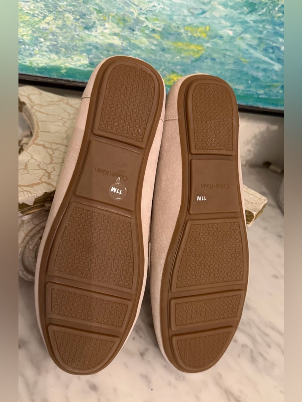 Calvin Klein Lenika Loafers in Light Beige Suede with Chain Accent - Picture 7 of 7